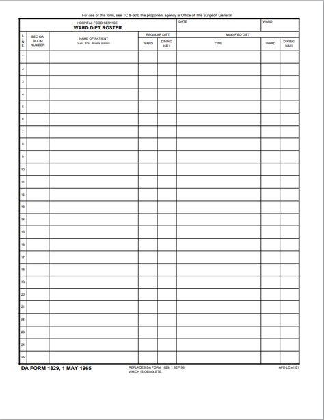 Fillable Form DA 1829 Hospital Food, Fillable Forms, Work Email, Military Service, Food Service, Company Names, First Names, Diet, How To Apply