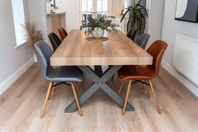 x frame table Six Seater Dining Table, Dining Table With Metal Legs, 6 Seater Dining Table, Large Dining Table, Metal Table Legs, Restaurant Tables, Coffee Table To Dining Table, Oak Table, Under The Table