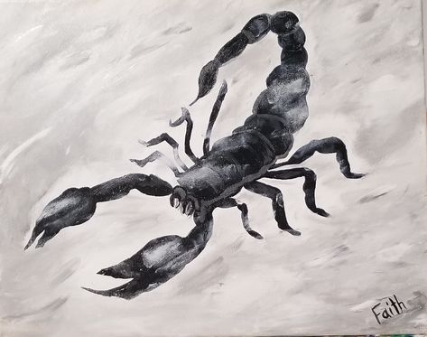 "Black and white art scorpion" painted by Faith K Montoya Scorpion Painting, Tattoo 2024, Tinta China, Black And White Art, Painting Inspo, Arte Sketchbook, White Art, Scorpion, Tattoo Drawings