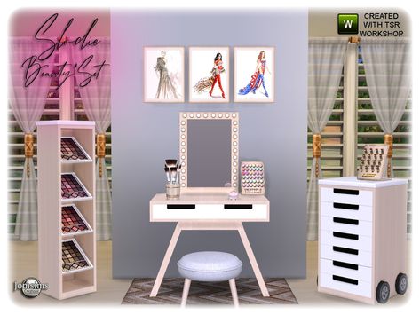 Makeup Furniture, Sims 4 Nails, Bedroom End Tables, Resource Furniture, Sims 4 Cc Makeup, Makeup Desk, Free Sims, Sims House Design, Vanity Room