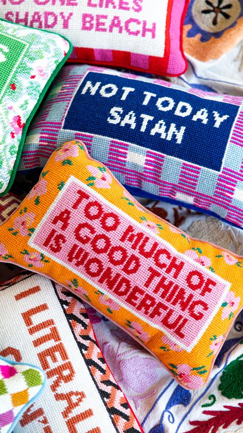 A Home To Make You Smile, Furbish Studio, Needlepoint Pillow, Cross Stitch Pillow, Small Pillow, Hand Stitch, Needlepoint Designs, Needlepoint Pillows, Spark Joy