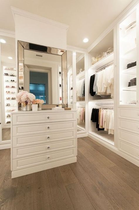 Custom Closet with Built In Dresser - Transitional Closet Drawers Built In, Built In Dresser In Closet, Closet With Built In Dresser, Dresser Transitional, Dresser In Closet, Built In Dresser, Closet Built Ins, Boutique Closet, Beautiful Closets