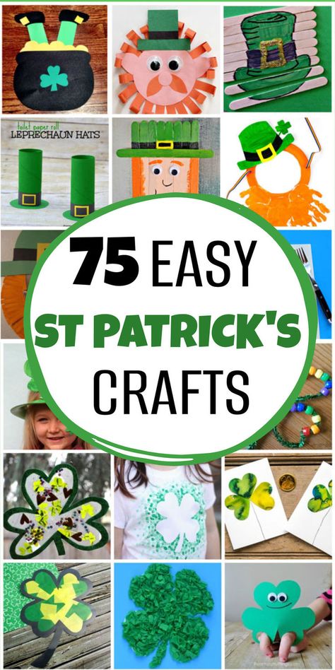 This collection of St Patrick's Day crafts for kids includes paper plate crafts, handprint crafts, tissue paper crafts, suncatchers, rainbow crafts, paper crafts paper crafts. Preschoolers, kindergarteners and older kids will create St Patrick's hats, Shamrock T-shirts, cards and will work with paper, tissue paper, beads, rocks, jars, potato stamping, craft sticks, paper rolls, fork painting, yarn. Diy St Patrick's Day Crafts, St Patrick's Day Crafts For Toddlers, Sant Patrick, Shamrock Craft, Saint Patricks Day Art, March Crafts, St Patricks Crafts, St. Patrick's Day Crafts, St Patricks Day Crafts For Kids