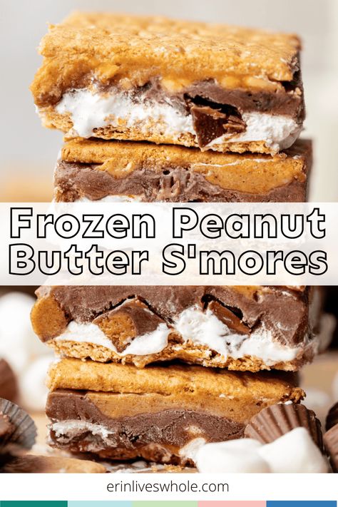 Frozen Peanut Butter Smores, Frozen Smores Recipe, Frozen Smores, Peanut Butter Smores, Campfire Snacks, Marshmallow Fluff Recipes, Chocolate Peanut Butter Desserts, Peanut Butter Banana Bread, Smore Recipes