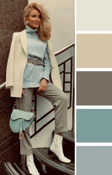 Silk Shirt Outfit, Mint Green Outfits, Sky Blue Outfit, Clothes Capsule Wardrobe, Colour Combinations Fashion, Color Combos Outfit, Trendy Outfit Ideas, Color Combinations For Clothes, Fall Outfit Ideas