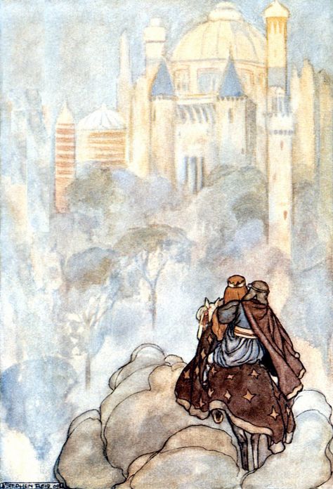 They rode up to a stately palace. From “The High Deeds of Finn” illustrated by Stephen Reid (1910) Scifi Movies, Irish Baby Names, Irish Fairy, Ancient Ireland, Irish Folklore, Irish Mythology, Irish Baby, Into The West, Livingstone