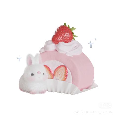 Kawaii Soft Aesthetic, Rabbit Dessert, 3d Widget, Food Icon Png, Digital Art Cute, Pastel Pink Icons:), Images Terrifiantes, 3d Digital Art, Dessert Strawberry