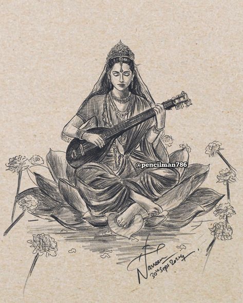 बोलो जय माता दी !🙏🌺 #maasaraswati Pencil Art of Saraswati Mata 🙏🏻 Celebrating Navratri with the divine presence of Saraswati Mata! 🎨 May her blessings inspire creativity, wisdom, and knowledge in our lives. Let’s honor her artistry and the beauty she brings to our world! Share your favorite moments of this festive season and let’s spread the joy together! #Navratri #SaraswatiMata #DivineBlessings #MaaSaraswati #DurgaPooja #DivineArt #FestiveVibes #WelcomeMaaSaraswati #DurgaPuja #ArtIns... Saraswati Pencil Sketch, Saraswati Mata, Ma Durga, Sketch Images, Pencil Sketch Images, Eye Exercises, Inspire Creativity, Sketch Ideas, Design Drawings