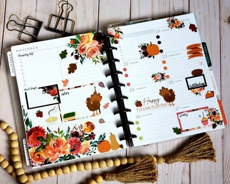 Happy Planner October Layout, November Happy Planner Layout, Dashboard Planner Layout, Dashboard Layout Happy Planner Ideas, Happy Planner Ideas Inspiration, Happy Planner Dashboard Layout Ideas, Thanksgiving Icons, Fitness Happy Planner, Happy Planner Dashboard