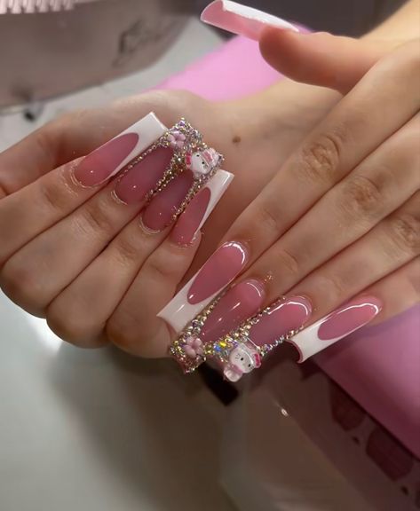 Pink Bling Acrylic Nails, Alien Nails, Pink Tip Nails, Acrylic Nails Nude, Ear Tattoos, Long Acrylic Nail Designs, White Acrylic Nails, Girly Acrylic Nails, Weird Images