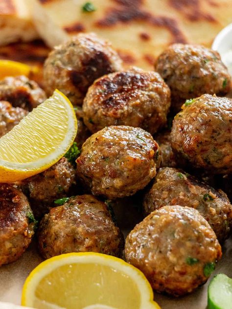 Greek Meatballs (Biftekia) - The Scranline Greek Style Meatballs, Biftekia Greek, Greek Bbq, Greek Meatballs Recipe, Lamb Meatballs Greek, Greek Turkey Meatballs, Lentil Meatballs, Greek Recipe, Greek Meatballs