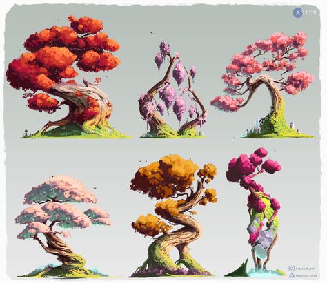 Kunst Inspo, Alien Plants, Fantasy Tree, Tree Sketches, Landscape Concept, Plant Drawing, Game Concept Art, Tree Illustration, Arte Inspo