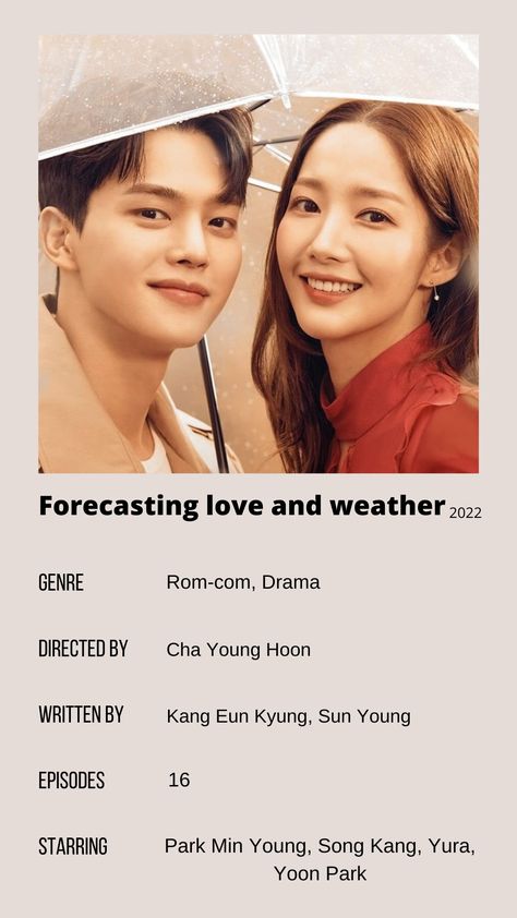 Romcom Kdrama, Kdrama Names, Kdrama Posters, Forecasting Love And Weather, Weather Poster, Kdrama Recommendation, High School Movies, Yoon Park, Kdrama Poster