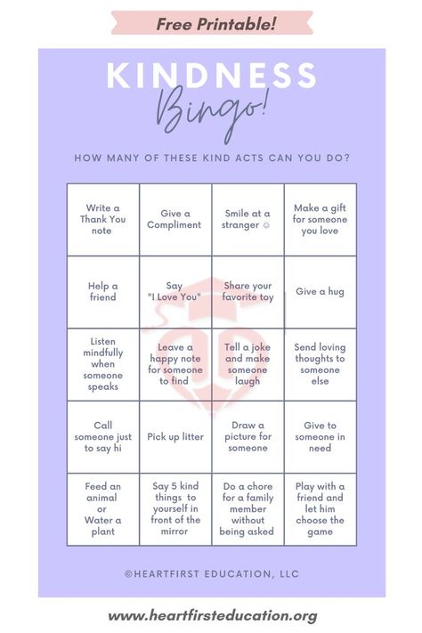 This FREE Kindness Bingo Printable is a fun way to help kids practice being kind. #kindness #kindkids #bekind #freebies #printable #kindclassroom #spreadlove #mindfulness #mindfulclassroom #emotionalintelligence #eq Kindness Bingo, Freebies Printable, Mindfulness Classroom, Bingo Card, Full Name, Happy Notes, Bingo Printable, Social Emotional Learning, Bingo Cards