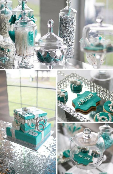 Tiffany Themed Party Collection - Birthday Party Ideas for Kids Tiffany Birthday Party Decorations, Tiffany Backdrop, Tiffany And Co Party Decorations, Tiffany And Co Party, Birthday Party Ideas Themes, Tiffany Sweet 16, Tiffany Theme Party, Tiffany Blue Party, Breakfast At Tiffanys Party Ideas