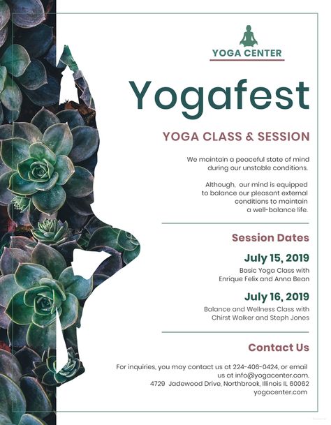 Yoga Poster Design, Yoga Flyer, Flyers Design, Flyer Free, Yoga Logo, Free Brochure Template, Yoga Lessons, Yoga Poster, Yoga Center