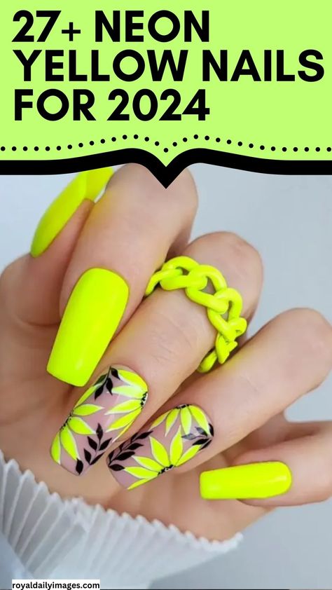 Neon Yellow Nail Ideas for 2024 Square Nail Designs Neon, Highlighter Yellow Nails Design, Fluorescent Yellow Nails, Neon Yellow Nails Designs Summer, Cute Neon Nail Ideas, Neon Nails Yellow, Neon Yellow Nail Art, Fun Neon Nails, Neon Yellow Nails Designs