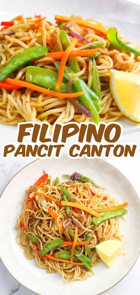 Try this quick and easy Vegan Pancit Canton, a popular Filipino stir-fried noodle recipe that is made with dried pancit canton, vegetables, savory sauce, and vegan meat. Serve this with steamed rice and enjoy a healthy and delicious meal for the whole family! Vegan Pancit, Pancit Canton Recipe, Canton Noodles, Filipino Pancit, Pancit Recipe, Pancit Canton, Great Vegan Recipes, Vegan Asian Recipes, Vegan Noodles