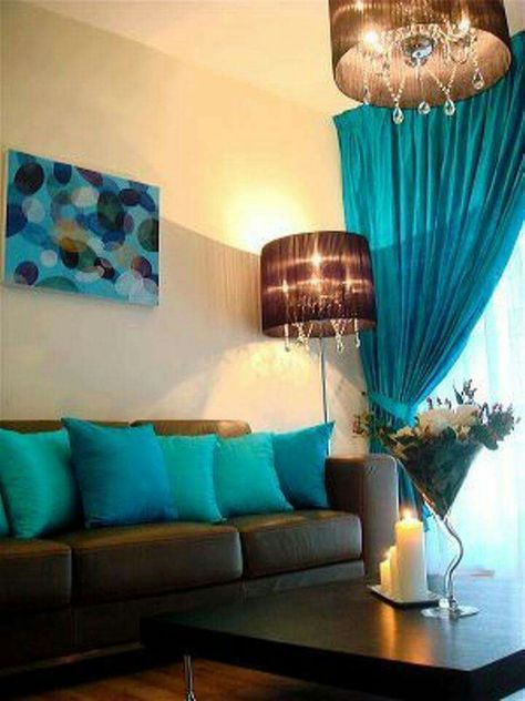 Teal Living Room, Turquoise Room, Living Room Turquoise, Brown Living Room Decor, Teal Living Rooms, Furnitur Ruang Keluarga, Teal And Brown, Turquoise And Brown, Design Apartment