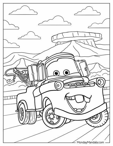 24 Disney Cars Coloring Pages (Free PDF Printables) Tow Mater Coloring Pages, Movie Coloring Pages, Race Car Coloring Pages, Disney Cars Movie, Alphabet Animals, Cars Coloring, Tow Mater, Disney Free, Birthday Coloring Pages