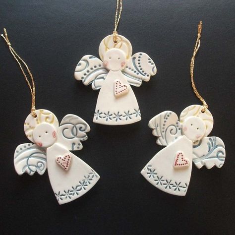 Salt Dough Crafts, Pottery Angels, Clay Christmas Decorations, Diy Angels, Dough Ornaments, Popular Crafts, Ceramic Angels, Angel Crafts, Christmas Clay