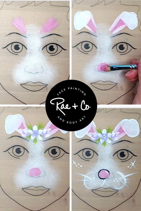 Easter Bunny Face Paint Easy, Girl Face Painting Easy, Easy Easter Face Painting Designs, Easter Facepainting Ideas Easy, Face Paint Tutorial Step By Step, Easy Easter Face Paint, Spring Face Paint Ideas, Easter Egg Face Paint, Face Painting Rabbit