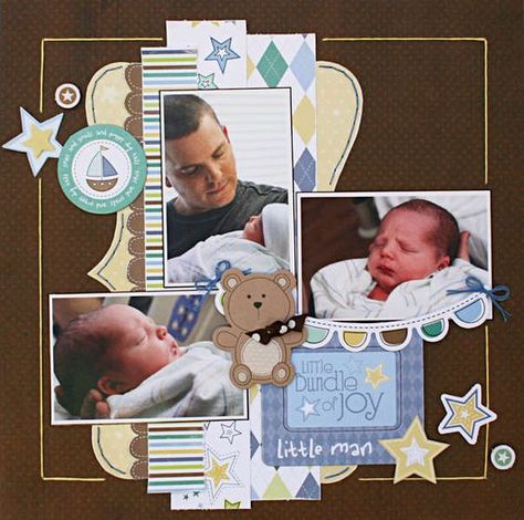 Bundle of Joy **Imaginisce** Baby Boy Scrapbook Page Ideas, Baby Boy Scrapbook Layouts, Scrapbook Bebe, Scrapbook Page Ideas, Boy Scrapbook Layouts, Scrapbook Design Layout, Baby Scrapbook Pages, Scrapbooking Layouts Baby