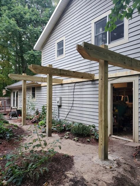 How to Install Girders for a Garden Arbor - The Renaissance Garden Guy Arbor Attached To House, Rose Arbor Trellis, Deck With Arbor, Driveway Trellis, Garage Arbor, Arbor Gate, Metal Arbor, Trellis System, Arbors Trellis