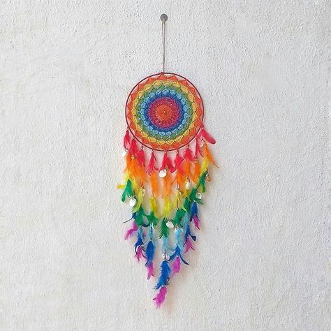 Reposted from @catcher_dream_ - Actually it is all rainbow and sunshine up in here 🌈 . Rainbow Dreamcatcher Created this masterpiece for… Rainbow Dream Catcher, Dream Catcher Patterns, Yellow Feathers, Dreamcatchers, Dream Catcher, Wall Murals, Crochet Earrings, Lily, Mural