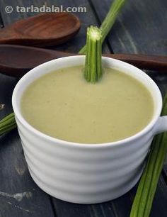 This fabulous soup, with the strong aroma and flavour of drumstick, is surprisingly easy to make because it bypasses the cumbersome process of peeling the drumstick. In this innovative procedure, the drumstick is sautéed in butter along with the other ingredients, cooked, blended and then strained, so the soup benefits from the its strong essence without going through the long peeling process. Half a cup of milk helps to balance the overwhelming flavour of the Drumstick Soup and to imp... Drumsticks Soup, Soup Benefits, Drumstick Soup, Indian Soup, Healthy Beans, Veg Soup, Vegetarian Soup Recipes, Vegetarian Soup, Indian Food Recipes Vegetarian