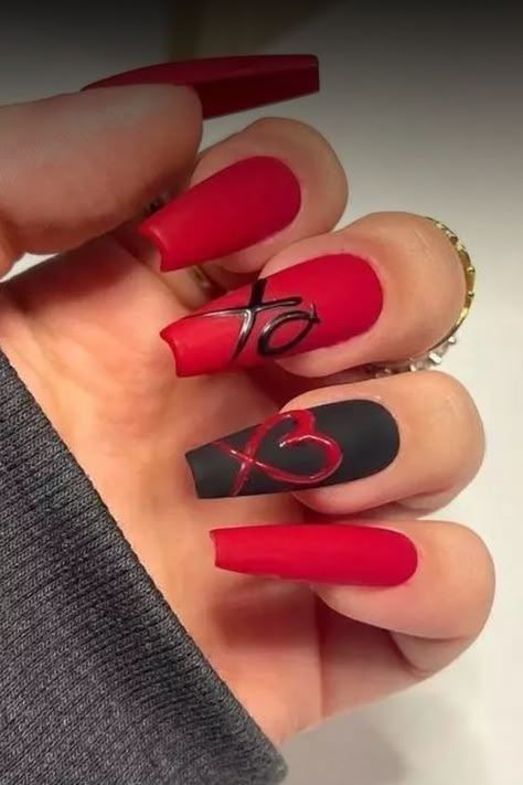 Black And Red Coffin Nail Ideas, Black And Red Almond Nails, Red And Black Nails Ideas, Red Black And White Nails, Red Almond Nails, Burgundy Acrylic, Burgundy Acrylic Nails, Red Almond, Classic Nail Art