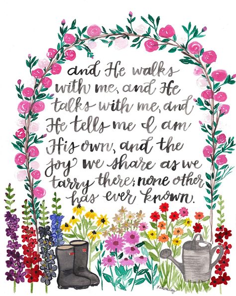 Hymns Lyrics Art, In The Garden Hymn, He Walks With Me, What Is Prayer, Word Art Canvas, Hymn Print, Hymn Art, Hymns Of Praise, Bible Verse Decor