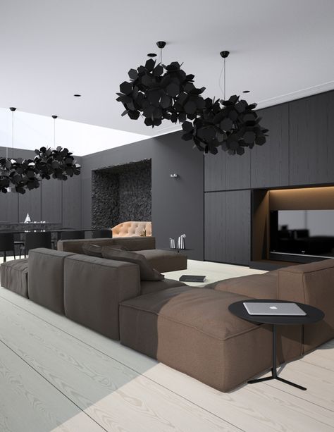 Located in Crimea, on the northern coast of the Black Sea, this apartment has a very stylish interior. It’s contemporary and it has a subtle dramatic touch Contemporary Apartment, Design Apartment, Modern Houses Interior, Black And White Decor, Hotel Lobby, Apartment Room, Modern Apartment, White Decor, Apartment Design