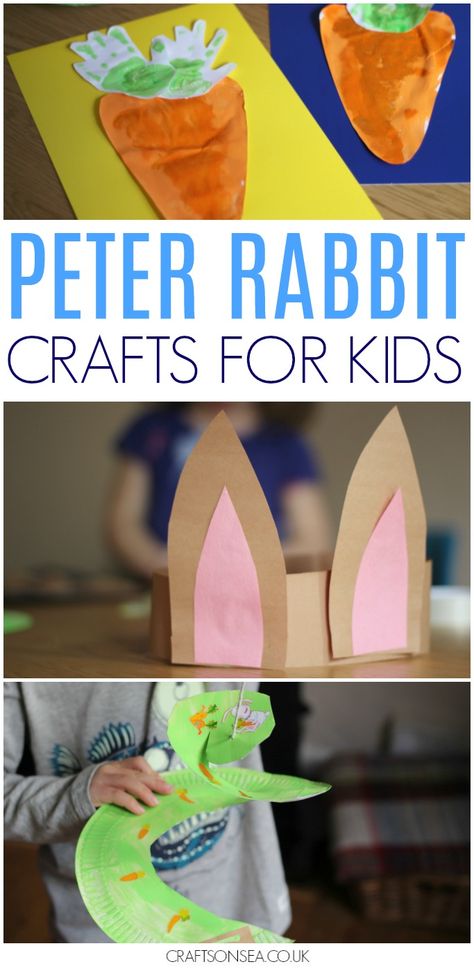 Not only are these Peter Rabbit crafts for kids super cute they're also super easy to make too. With ideas including paper plates, DIY rabbit ears and a fun carrot craft these are the perfect kids crafts to make while enjoying the Peter Rabbit stories. #kidscrafts #peterrabbit #eastercrafts #spring #kidsactivities Beatrix Potter Crafts, Peter Rabbit Activities For Kindergarten, Peter Rabbit Activities Preschool, Peter Rabbit Craft, Rabbit Craft Ideas, Rabbit Crafts For Kids, Rabbit Kindergarten, Quick Kids Crafts, Kids Crafts Toddlers