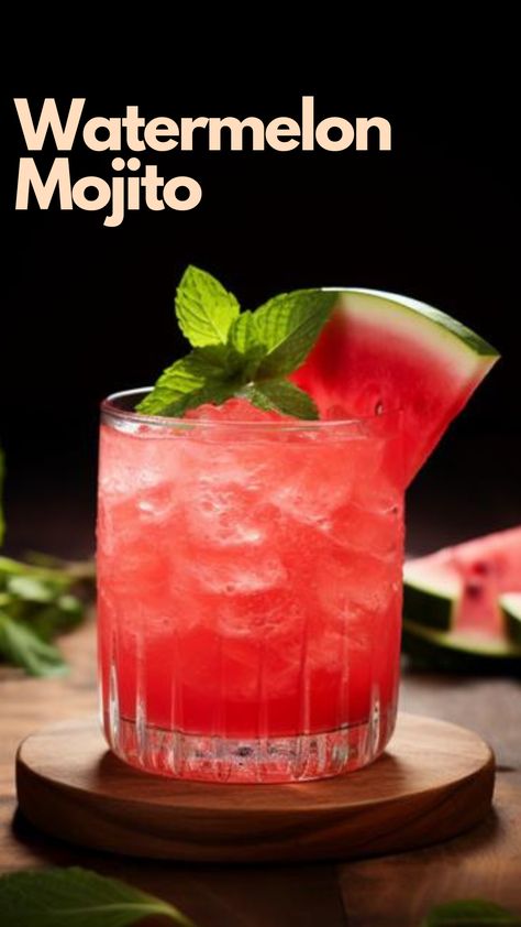 Watermelon Mojito Mojito Flavors, Watermelon Mojito Recipe, Watermelon Cocktail Recipes, Mojito Recipes, Bartender Recipes, Magical Food, Watermelon Cocktail, Watermelon Mojito, Special Drinks