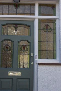 Refurbishment of 1930s semi traditional-entrance Edwardian House Exterior, Front Garden Ideas, 1930s Semi, Front Door Lighting, Traditional Front Doors, Front Door Styles, Green Front Doors, Internal Glass Doors, 1930s House