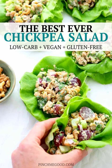 Chickpea Chicken Salad, Mediterranean Sandwich, Chickpea Chicken, Tacos Vegan, Vegan Mediterranean, Vegan Low Carb, Vegan Mayo, Low Carb Vegan, Low Carb Diet Recipes