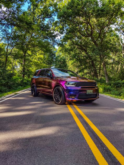 #Purple #Wrap #Mopar #Avery #Vinyl #Velgen #Wheels #Car #Fall #Photography #PurpleDurango #dodge #durango #colorshift Pink Dodge Durango, Dodge Durango Wrapped, Dodge Purple Wallpaper, Durango Car, Durango Truck, Purple Car Wrap Design, Dark Purple Wrap Car, Dodge Suv, Purple Lifted Trucks