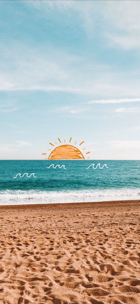 Cute Summer Preppy Wallpapers, Sun And Beach Wallpaper, Summertime Aesthetic Wallpaper, Summer Asthetic Wallpers, Beach Background Wallpapers, Beachy Wallpapers For Iphone, Cute Ocean Wallpapers, Summer Backgrounds Aesthetic, Drawing Of Sun