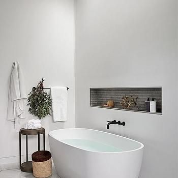 Niche Over Freestanding Tub Design Ideas Niche Above Freestanding Tub, Freestanding Bathtub Niche Ideas, Free Standing Tub Niche, Bathtub Wall Niche, Freestanding Bathtub Niche, Freestanding Tub With Niche, Free Standing Tub Storage, Freestanding Tub Niche, Freestanding Bathtub Wall