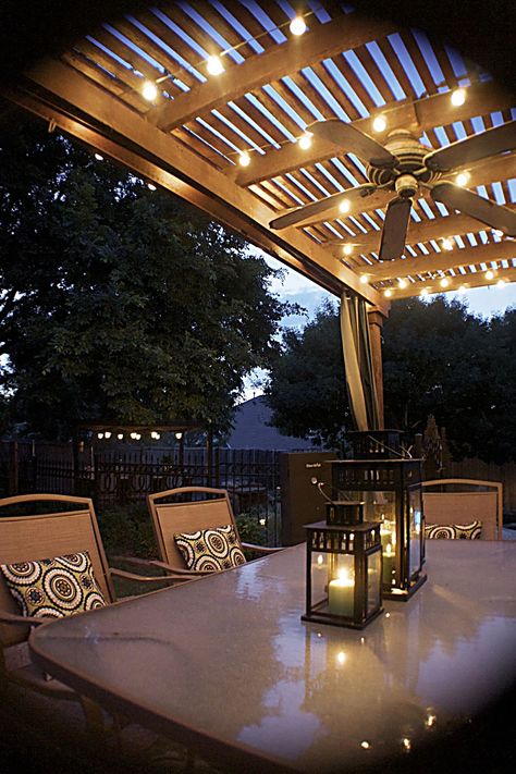 Patio Lights - Never miss the latest and greatest offer. Click to visit and discover more! Best Outdoor Ceiling Fans, Cheap Pergola, Patio Lights, Patio String Lights, Pergola Lighting, Backyard Gazebo, Backyard Pergola, Pergola With Roof, Covered Pergola