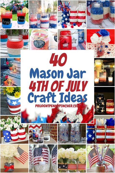 Add a touch of patriotism to your home decor on a budget with these cheap and easy DIY 4th of July decorations. There are plenty of indoor and outdoor 4th of July decor ideas to choose from that make great 4th of july crafts for adults. Patriotic Candles, 4th Of July Craft, 4th Of July Crafts, Patriotic Centerpieces, Centerpiece Craft, Blue Centerpieces, Mason Jar Projects, 4th July Crafts, Blue Mason Jars