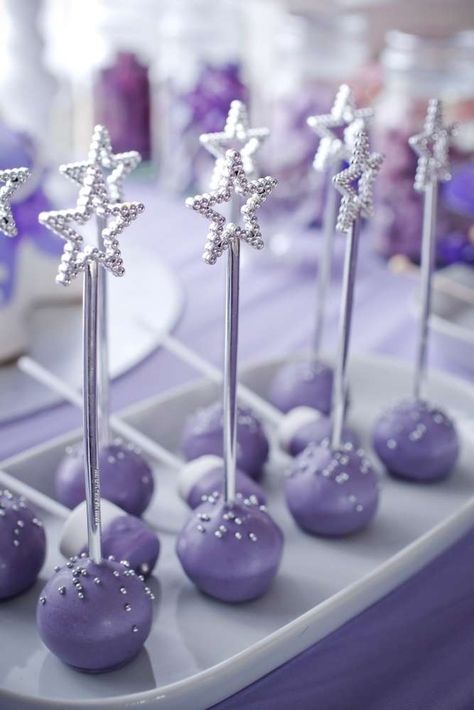 Star topped purple cake pops at a Sofia the First birthday party! See more party planning ideas at CatchMyParty.com! Sophia The First Birthday Party Ideas, Happy Birday, Purple Cake Pops, Deco Violet, Princess Sofia Birthday, Princess Sofia Party, Sophia The First, First Birthday Party Ideas, Sofia The First Party