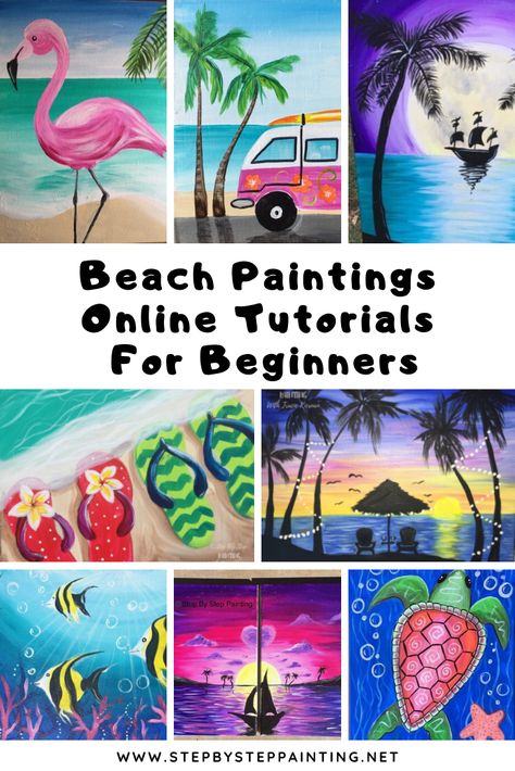 Learn how to paint beach and ocean subject matter with these easy to follow FREE canvas painting tutorials. #stepbysteppainting #traciekiernan Paintings Step By Step, Paint Beach, Beach Canvas Paintings, Beach Scene Painting, Beach Paintings, Chalk Painting, Canvas Painting Tutorials, Learn How To Paint, Free Canvas