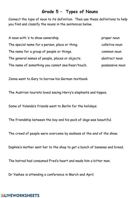 Types Of Nouns Worksheet, Common Nouns Worksheet, Nouns Exercises, Plural Possessive Nouns, Types Of Nouns, Abstract Nouns, Singular And Plural Nouns, Possessive Nouns, Possessive Pronoun