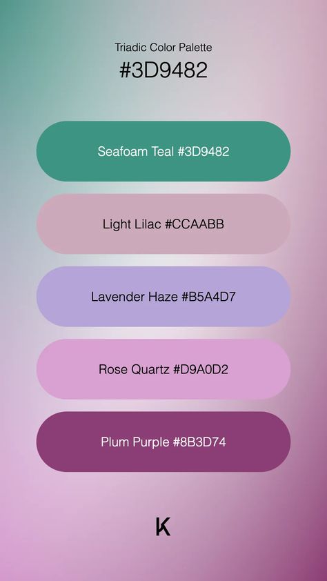 Triadic Color Palette Seafoam Teal #3D9482 · Light Lilac #CCAABB · Lavender Haze #B5A4D7 · Rose Quartz #D9A0D2 · Plum Purple #8B3D74 Hex Color, Lavender Haze, Hex Color Palette, Ocean Mist, Light Lilac, Aqua Mint, Hex Colors, Plum Purple, Colour Combinations