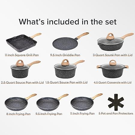 nduction Granite Coating Cookware Sets with Frying Pan, Saucepan, Sauté Pan, Griddle Pan, Crepe Pan, Cooking Pots, PFOA Free, (Grey, 20pcs Set) Gray Granite, Kitchen Cookware Sets, Crepe Pan, Nonstick Cookware Sets, Induction Cooking, Frying Pans, Pots And Pans Sets, Grey Granite, Cooking Set