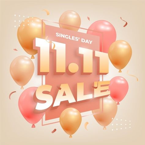 11.11 Sale, Sale 10% Off Poster, 35% Off Sale Poster, Singles Day 11.11 Design, Happy Singles Day 11.11, Balloon Advertising, Colourful Balloons, Beauty Sale, Holiday Illustrations