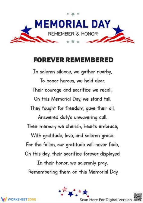 Celebrate the Memorial Day with this engaging poem perfect for kids. This activity is designed to educate and entertain students while they learn about the significance of the holiday and improve their reading skills. Check it now! #poems #paper #memorialday #holidays #reading  #memorialdaypoems #poemsformemorialday #crafts #kids #vocabulary #honor #remember 
#printables #soldiers #fallen Memorial Day Reason, Soldier Poem, Memorial Day Poem, Memorial Day Remembrance, Memorial Day Message, Veterans Day Poem, Military Letters, Veteran Quotes, Memorial Day Quotes