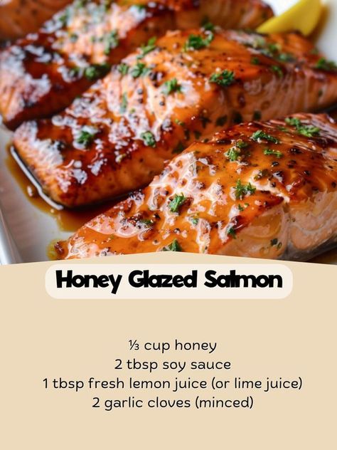 Quick Recipes | Honey Glazed Salmon—succulent salmon fillets coated with a sweet and tangy glaze that’s perfect for a quick yet elegant meal | Facebook Salmon Glaze Recipes Brown Sugar, Bourbon Glazed Salmon, Brown Sugar Glazed Salmon, Honey Glazed Salmon, Salmon Glaze Recipes, Honey Salmon, Bourbon Glaze, Honey Glazed, Glazed Salmon